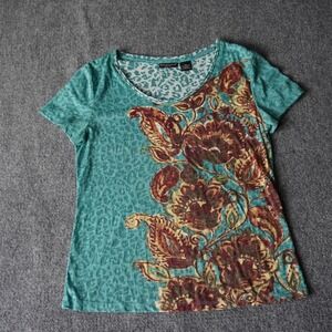 Bay‎ Studio Petite Women's Floral Print Teal Short Sleeve Top PM